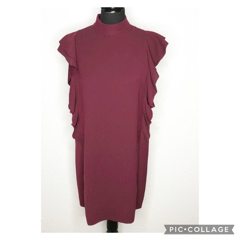 Kate Spade maroon wine burgundy ruffle trim sleeveless shift dress size 8